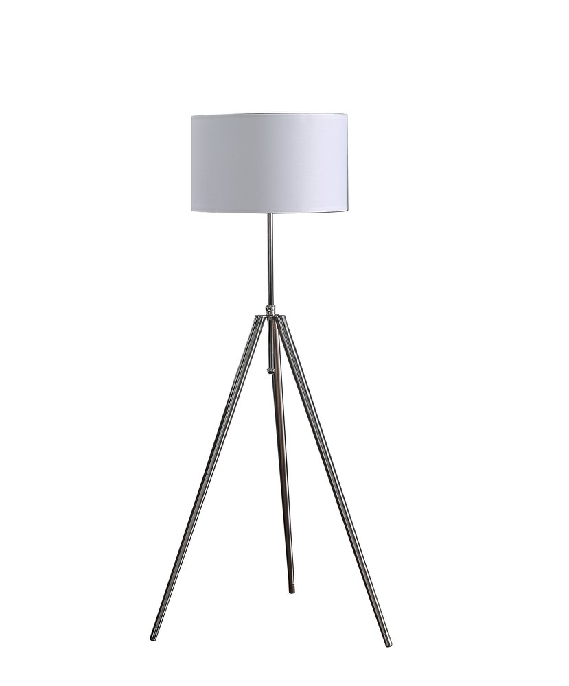 64" Silver Adjustable Tripod Floor Lamp With White Fabric Shade — view 1