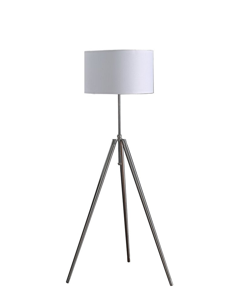 64" Silver Adjustable Tripod Floor Lamp With White Fabric Shade — view 1