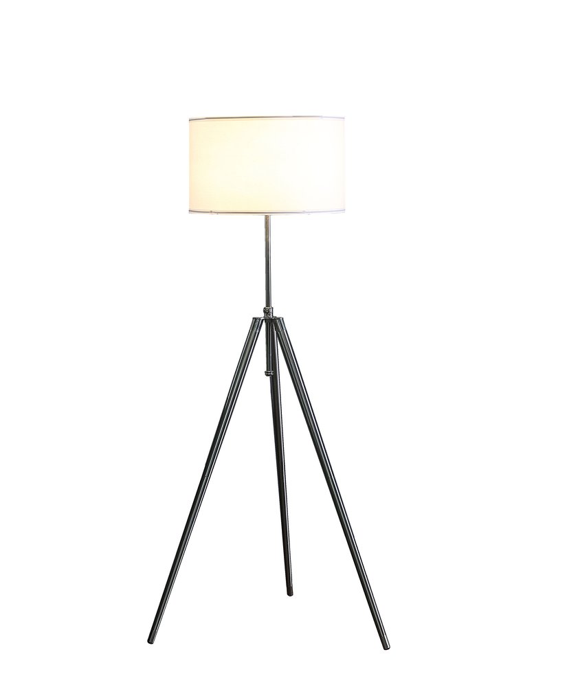 64" Silver Adjustable Tripod Floor Lamp With White Fabric Shade — view 2