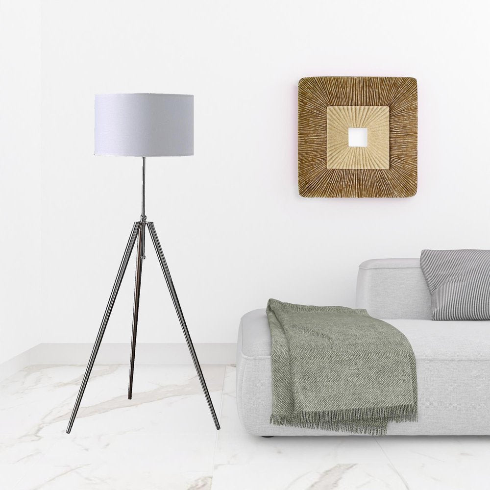 64" Silver Adjustable Tripod Floor Lamp With White Fabric Shade HomeRoots