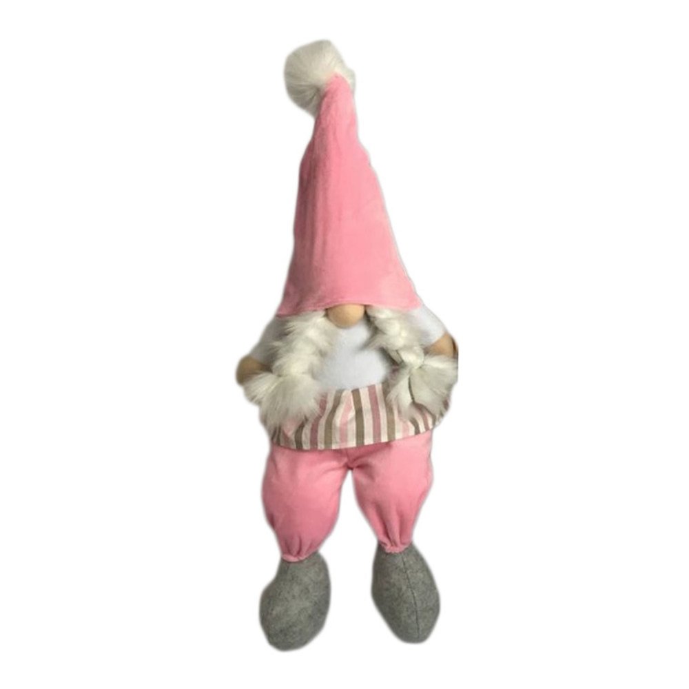 30" Pink and White Fabric Christmas Standing Gnome Tabletop Sculpture HomeRoots