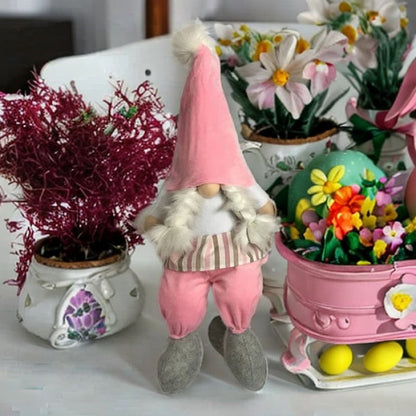 30" Pink and White Fabric Christmas Standing Gnome Tabletop Sculpture HomeRoots