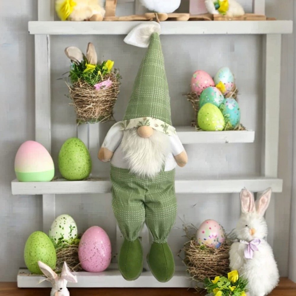 30" Green and White Fabric Christmas Standing Gnome Tabletop Sculpture HomeRoots