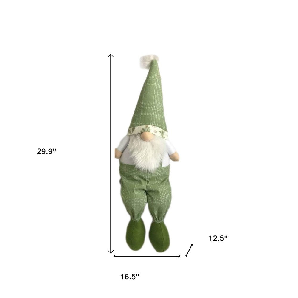 30" Green and White Fabric Christmas Standing Gnome Tabletop Sculpture HomeRoots