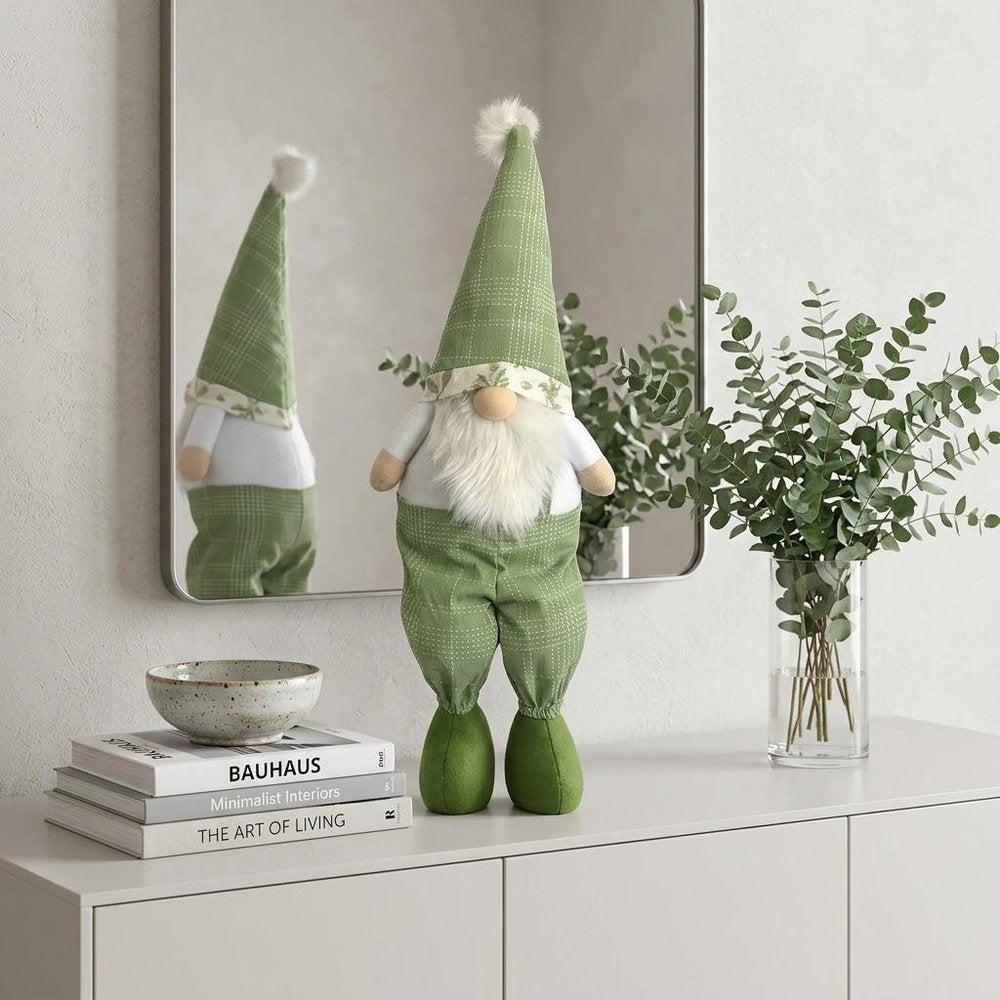 30" Green and White Fabric Christmas Standing Gnome Tabletop Sculpture HomeRoots