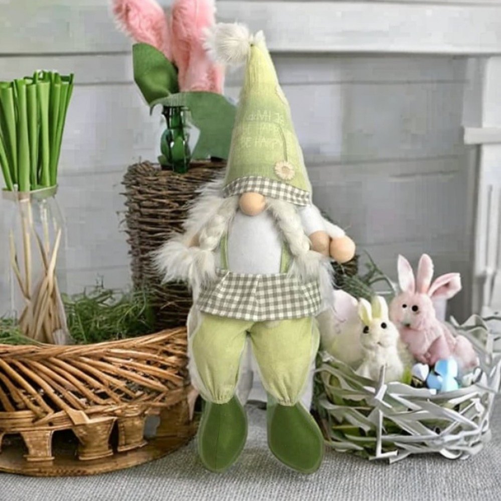 30" Green and White Fabric Christmas Standing Gnome Tabletop Sculpture HomeRoots