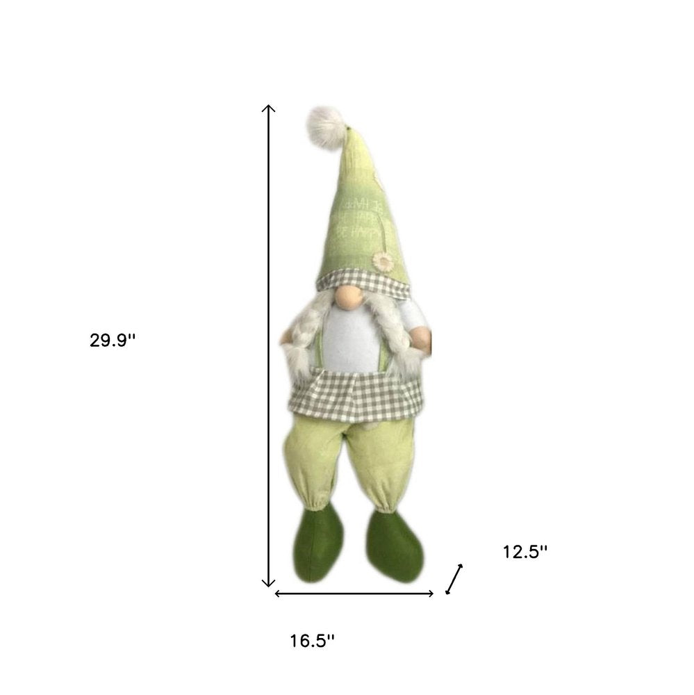 30" Green and White Fabric Christmas Standing Gnome Tabletop Sculpture HomeRoots