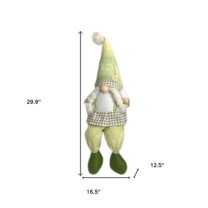 30" Green and White Fabric Christmas Standing Gnome Tabletop Sculpture HomeRoots