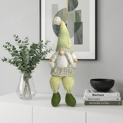 30" Green and White Fabric Christmas Standing Gnome Tabletop Sculpture HomeRoots