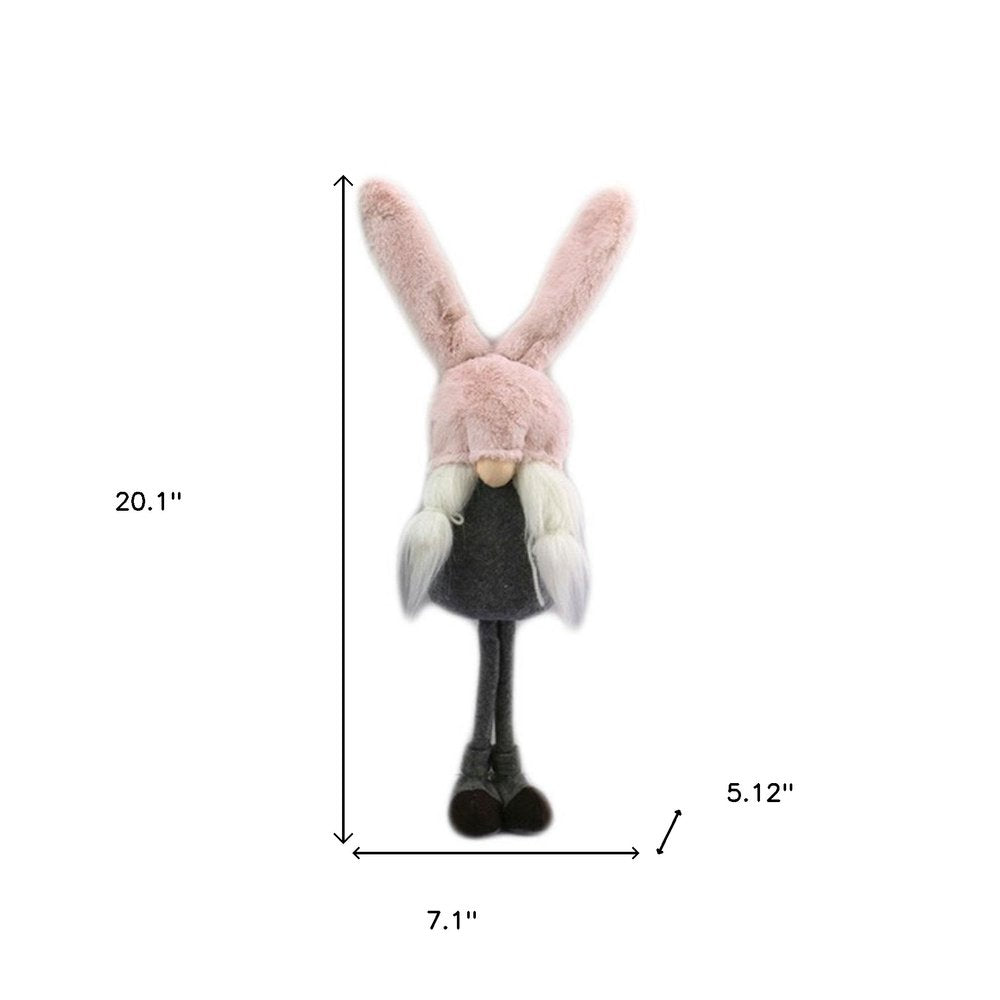 20" Gray and Pink Fabric Easter Standing Gnome Tabletop Sculpture HomeRoots