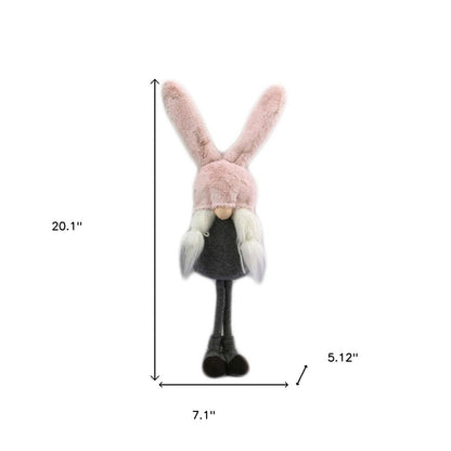 20" Gray and Pink Fabric Easter Standing Gnome Tabletop Sculpture HomeRoots
