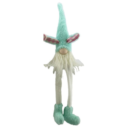23" Blue and White Fabric Standing Bunny Gnome Tabletop Sculpture HomeRoots