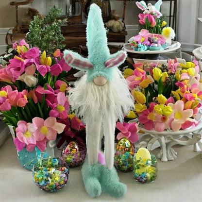 23" Blue and White Fabric Standing Bunny Gnome Tabletop Sculpture HomeRoots