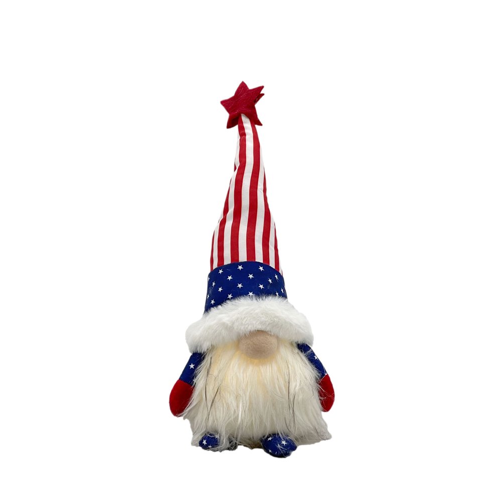 14" Red White and Blue Fabric Independence Day Standing Gnome Tabletop Sculpture with LED HomeRoots