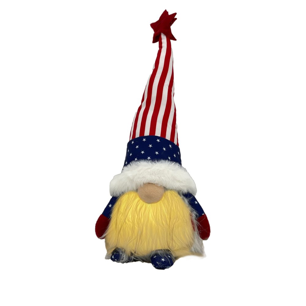 14" Red White and Blue Fabric Independence Day Standing Gnome Tabletop Sculpture with LED HomeRoots