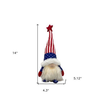 14" Red White and Blue Fabric Independence Day Standing Gnome Tabletop Sculpture with LED HomeRoots