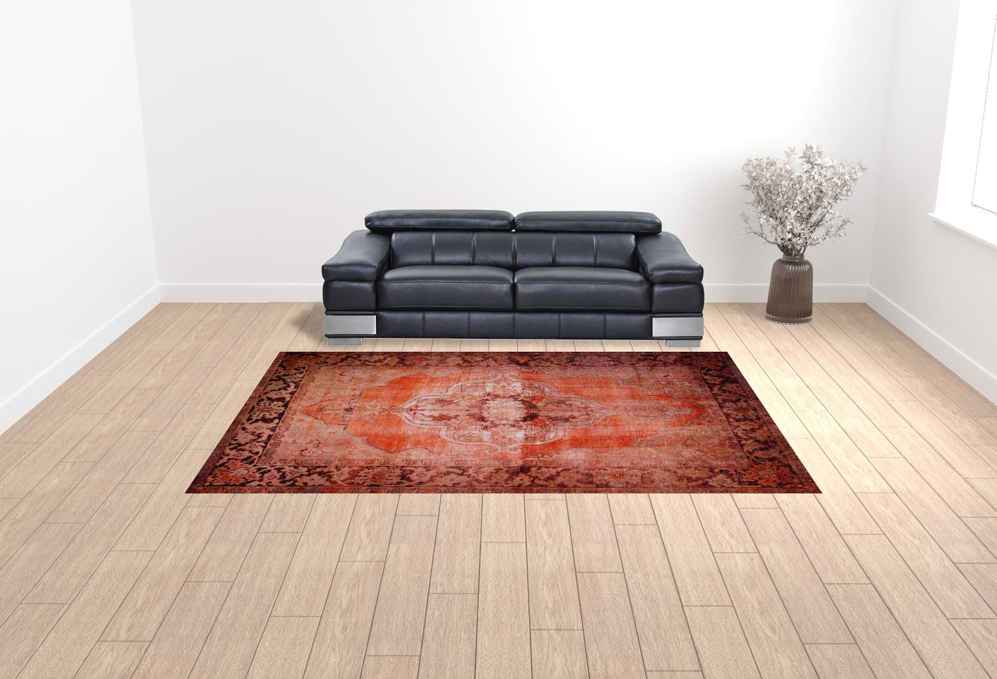 9' X 13' Red Oriental Distressed Non Skid Area Rug