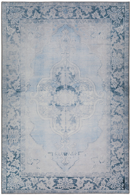 9' X 13' Blue Oriental Distressed Non Skid Area Rug