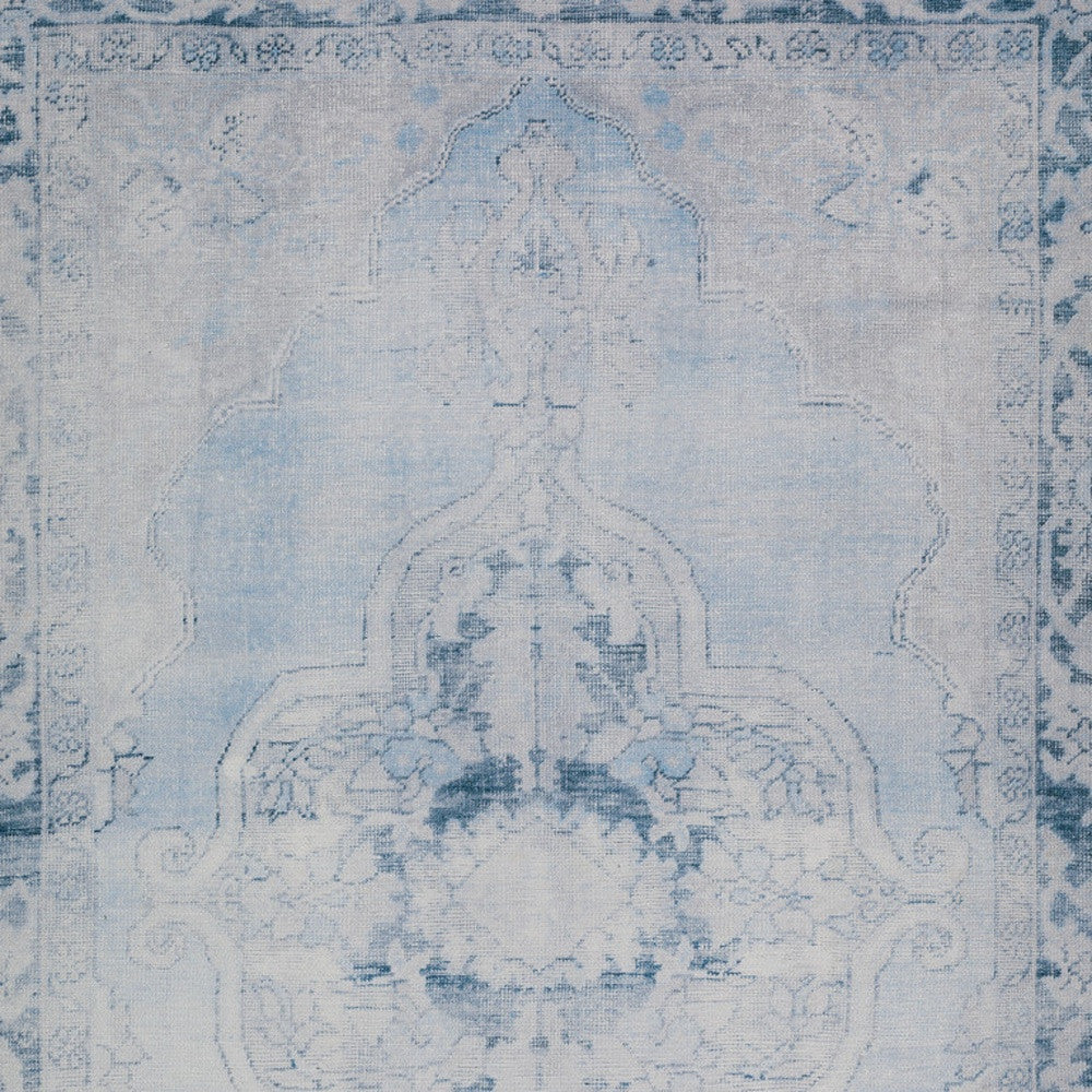 9' X 13' Blue Oriental Distressed Non Skid Area Rug