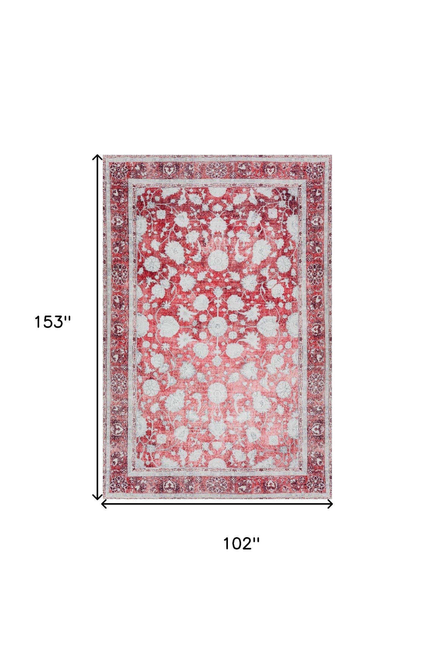 9' X 13' Red Oriental Distressed Non Skid Area Rug