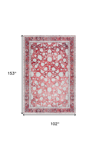 9' X 13' Red Oriental Distressed Non Skid Area Rug