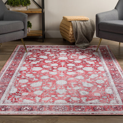 9' X 13' Red Oriental Distressed Non Skid Area Rug