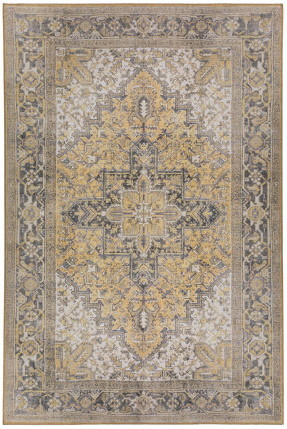 9' X 13' Gold Oriental Distressed Non Skid Area Rug