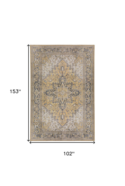 9' X 13' Gold Oriental Distressed Non Skid Area Rug