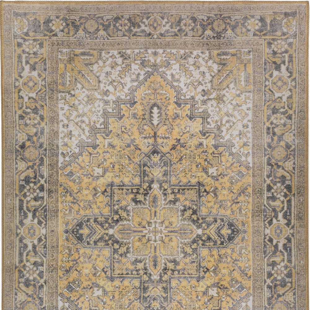 9' X 13' Gold Oriental Distressed Non Skid Area Rug