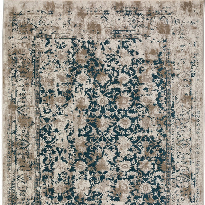 3' X 5' Blue Oriental Area Rug With Fringe