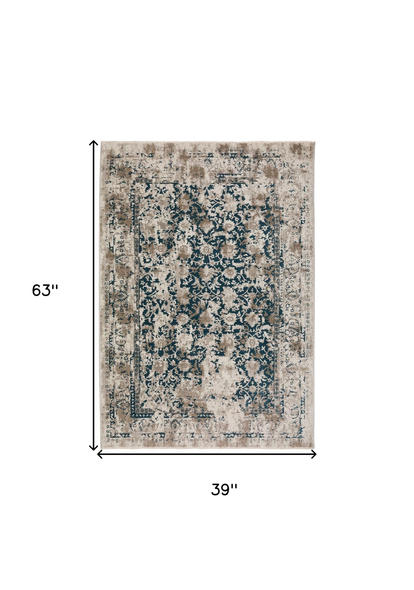 3' X 5' Blue Oriental Area Rug With Fringe