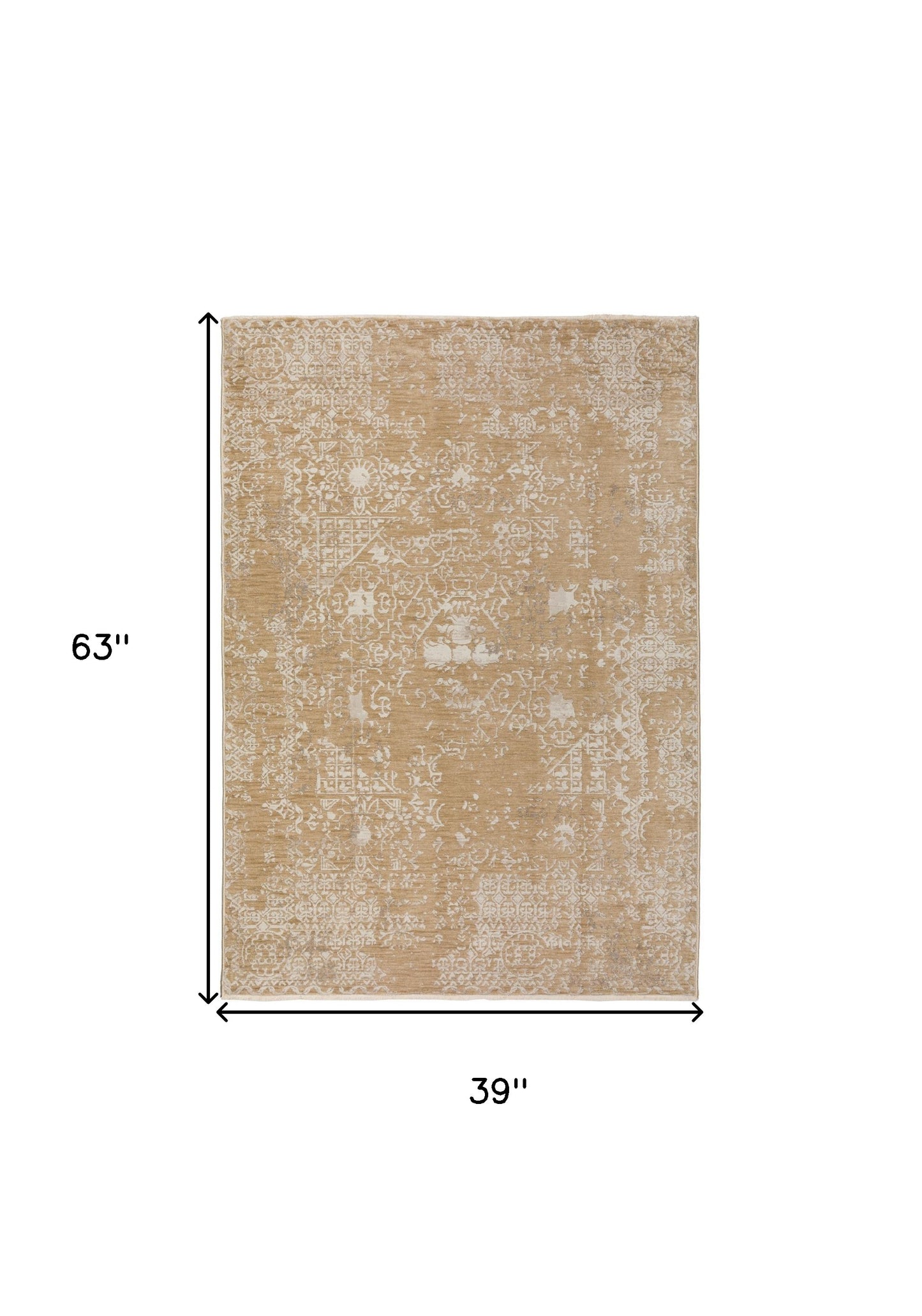 3' X 5' Beige Oriental Area Rug With Fringe