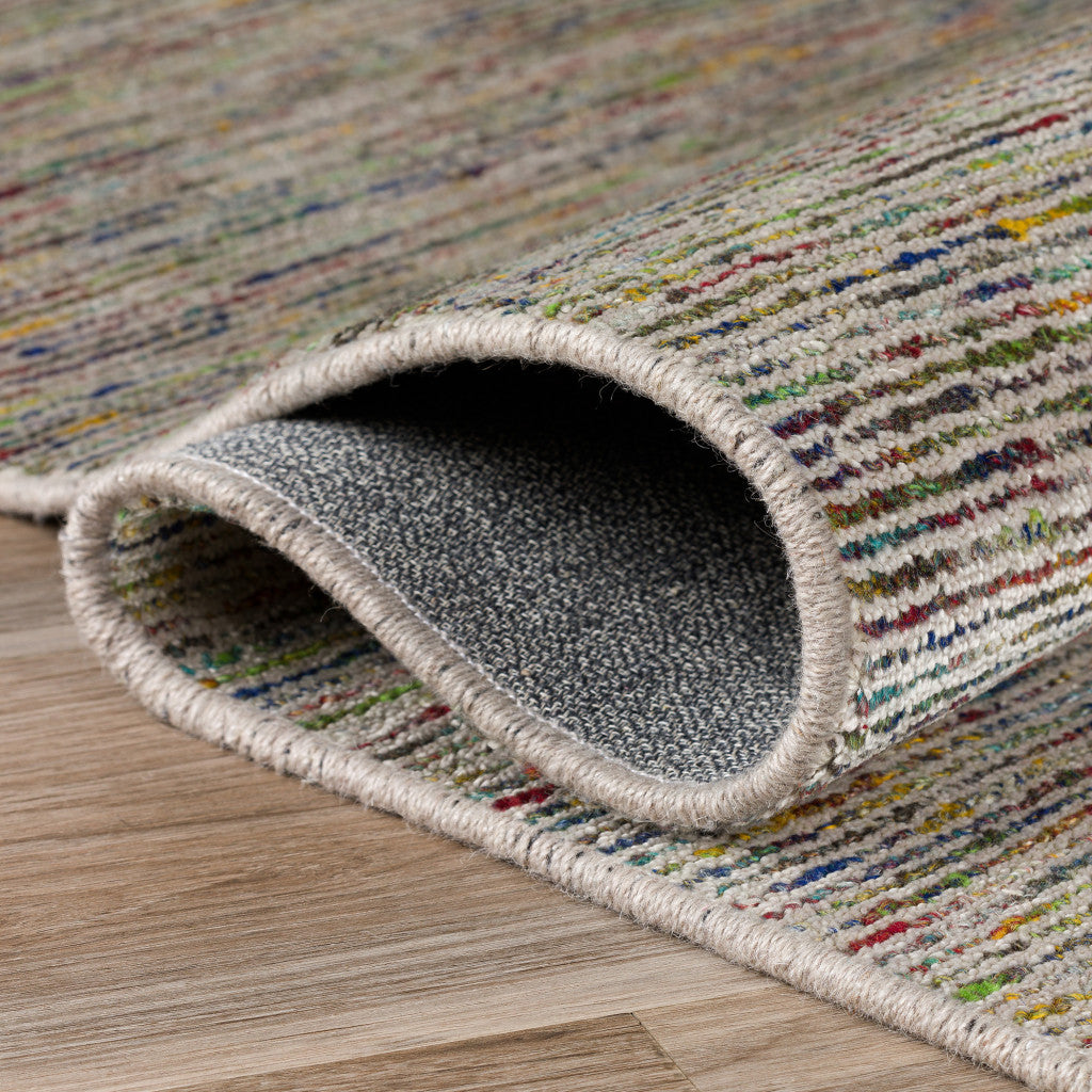 6' Grey Blue And Yellow Round Wool Hand Loomed Handmade Area Rug