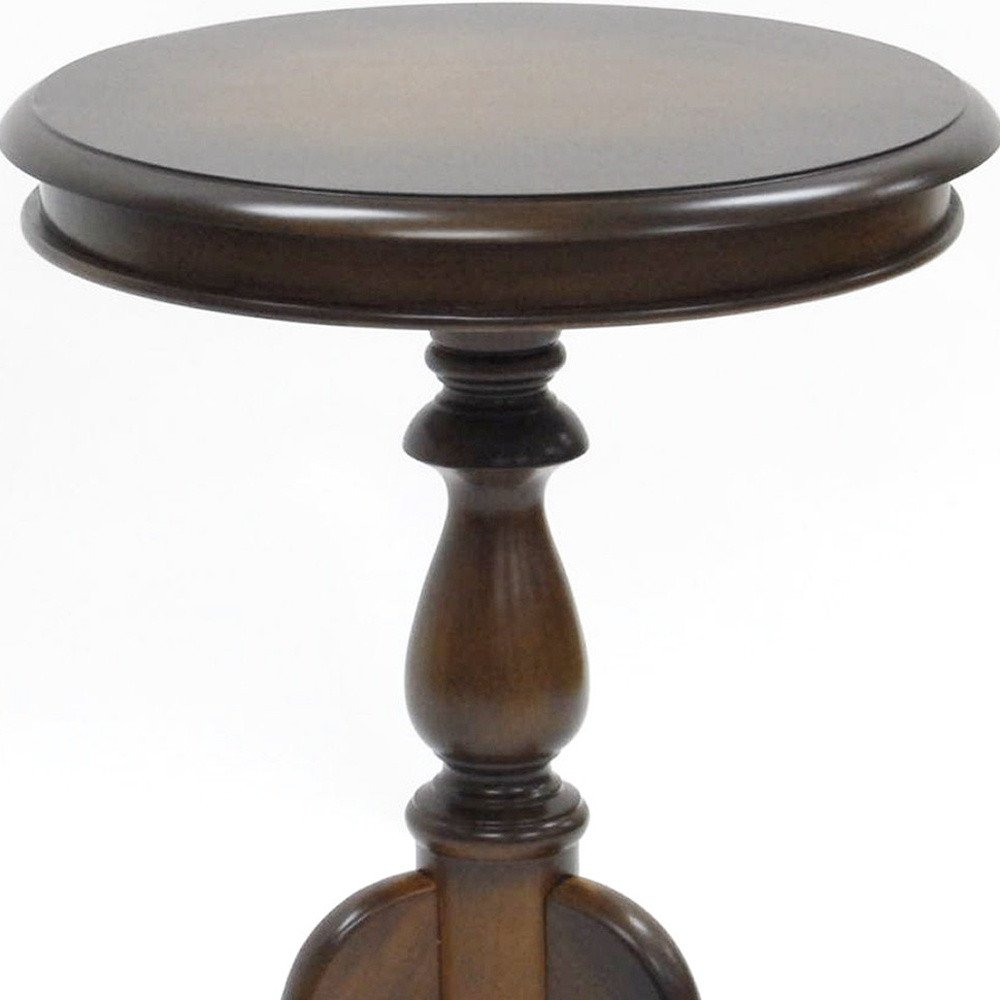 25" Chestnut Wood And Solid Wood Round Pedestal End Table — view 4