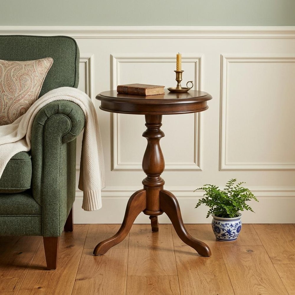 25" Chestnut Wood And Solid Wood Round Pedestal End Table