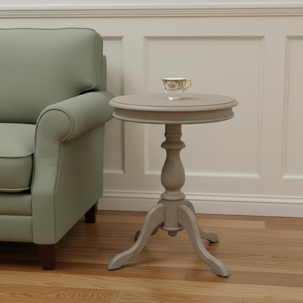 25" Taupe Gray Manufactured Wood Round End Table HomeRoots