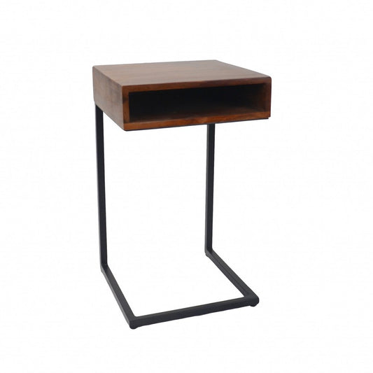 24" Gold And Natural Solid Wood Square End Table HomeRoots