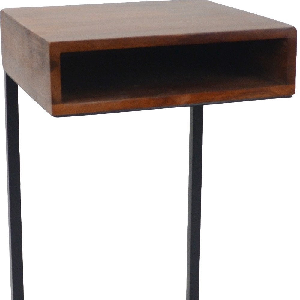 24" Gold And Natural Solid Wood Square End Table HomeRoots