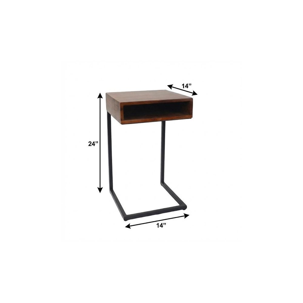 24" Gold And Natural Solid Wood Square End Table HomeRoots