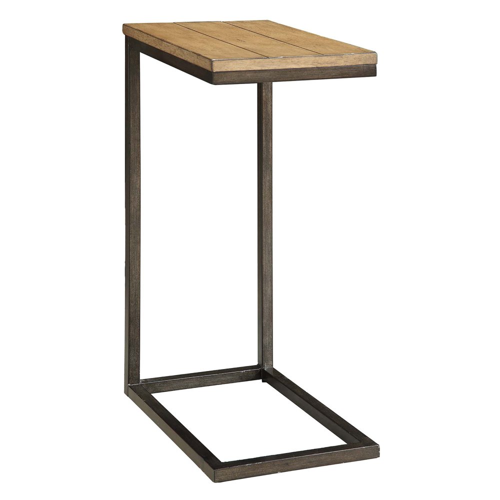 25" Oak and Black Distressed Solid Wood and Steel Frame End Table HomeRoots