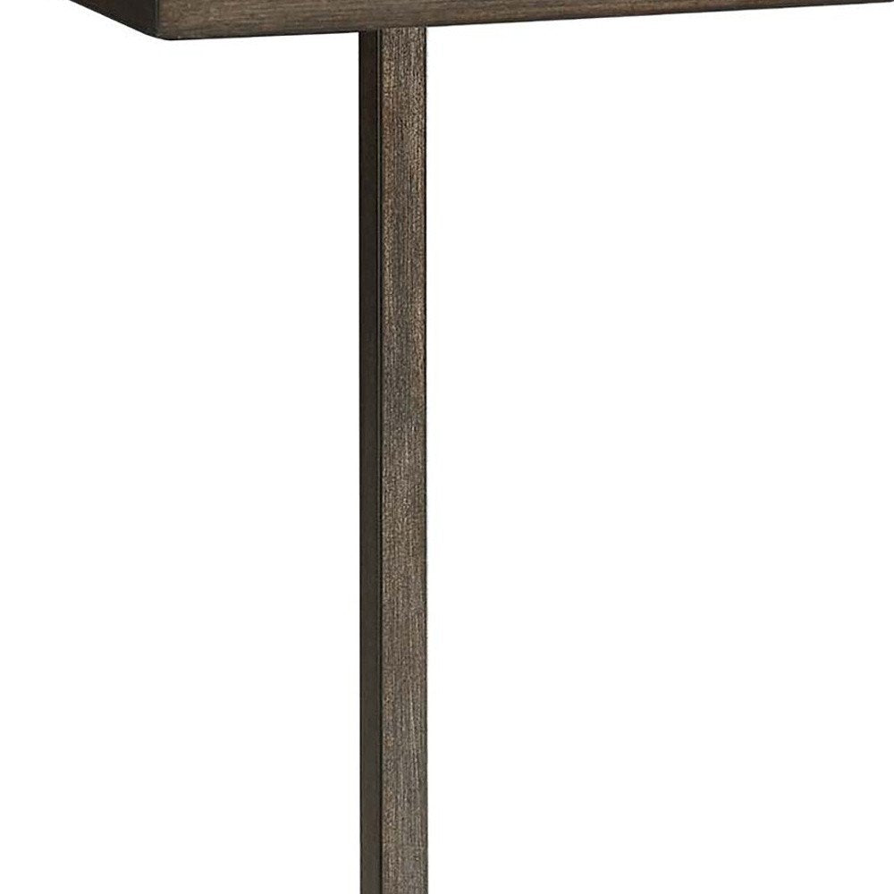25" Oak and Black Distressed Solid Wood and Steel Frame End Table — view 2
