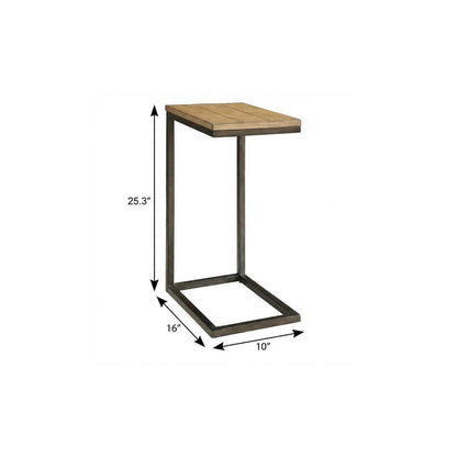 25" Oak And Black Distressed Solid Wood And Steel End Table