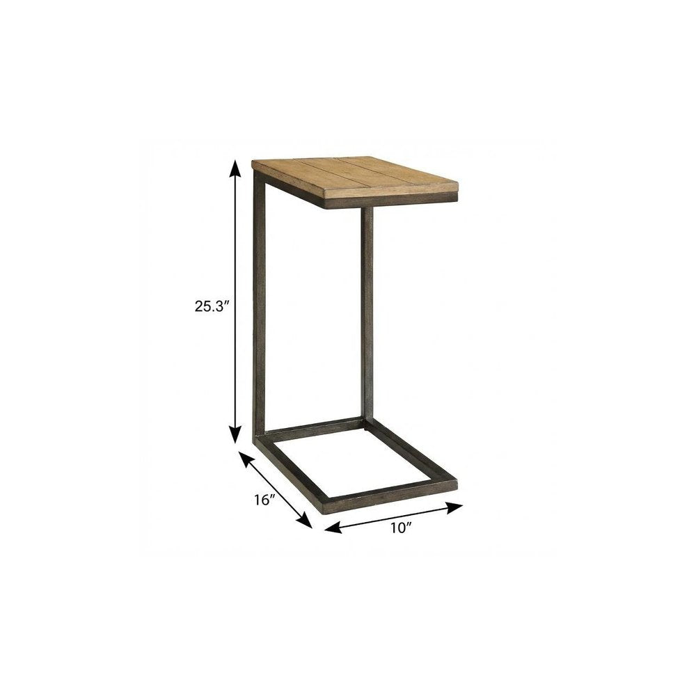 25" Oak and Black Distressed Solid Wood and Steel Frame End Table — view 4