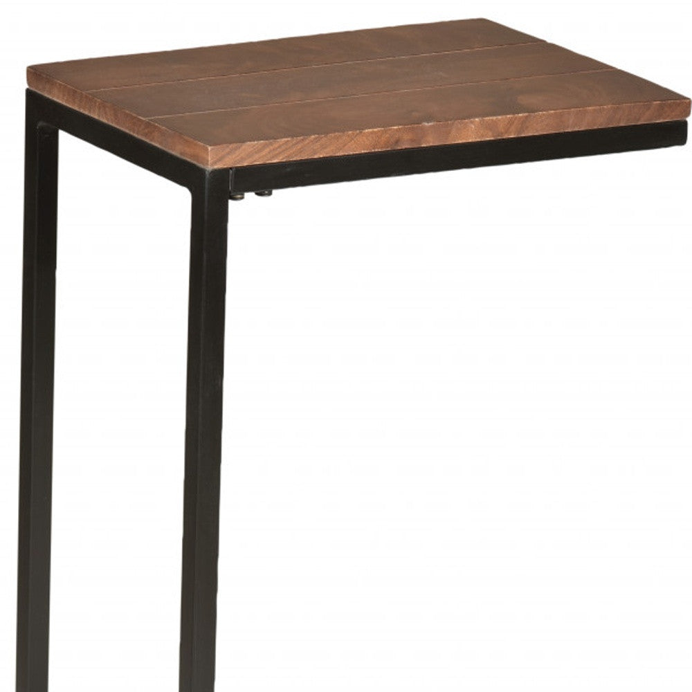 25" Black And Chestnut Solid Wood Rectangular End Table