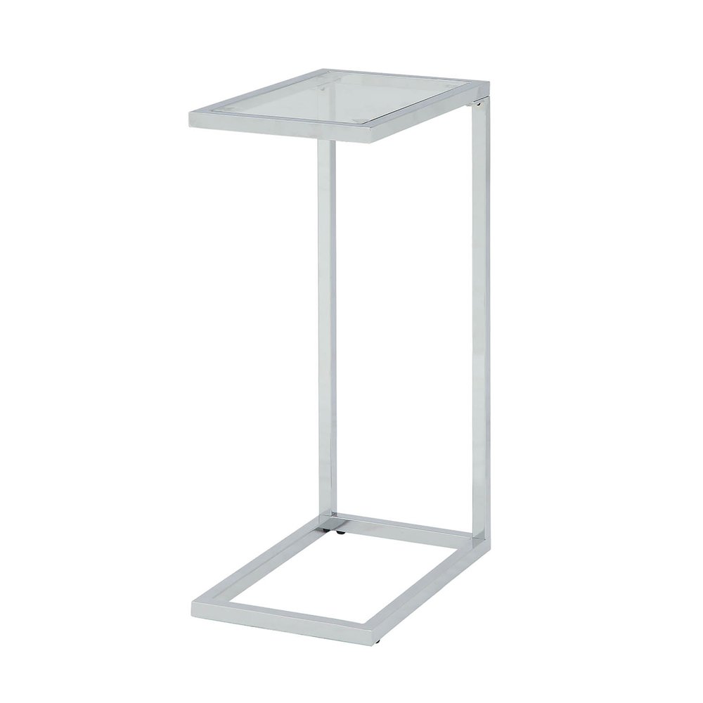 26" Clear And White Glass And Steel Sled End Table HomeRoots
