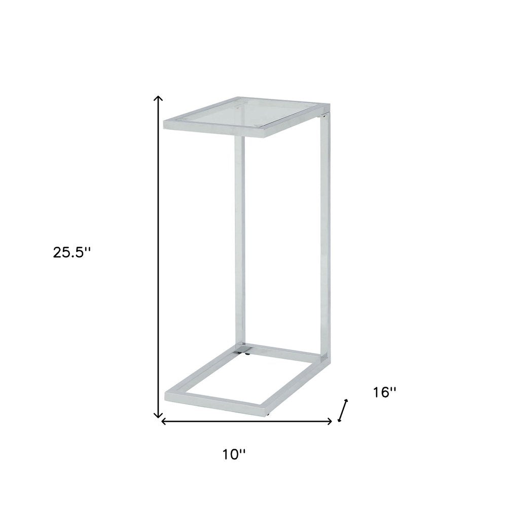 26" Clear And White Glass And Steel Sled End Table HomeRoots