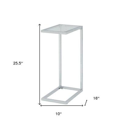 26" Clear And White Glass And Steel Sled End Table HomeRoots