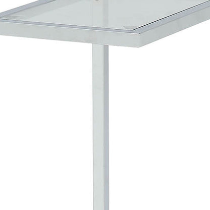 26" Clear And White Glass And Steel Sled End Table HomeRoots