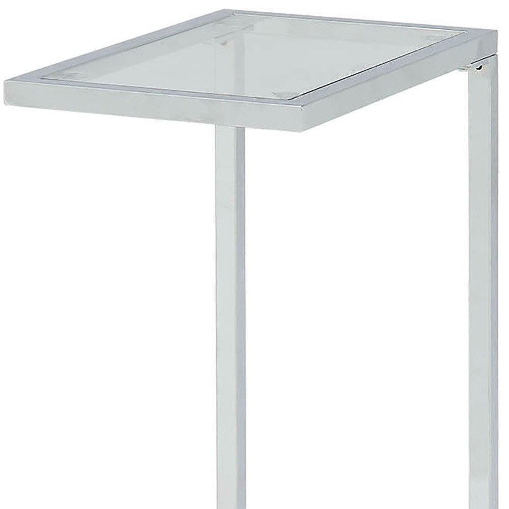26" Clear And White Glass And Steel Sled End Table HomeRoots