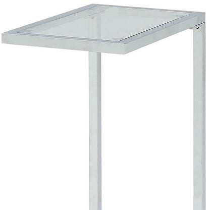 26" Clear And White Glass And Steel Sled End Table HomeRoots